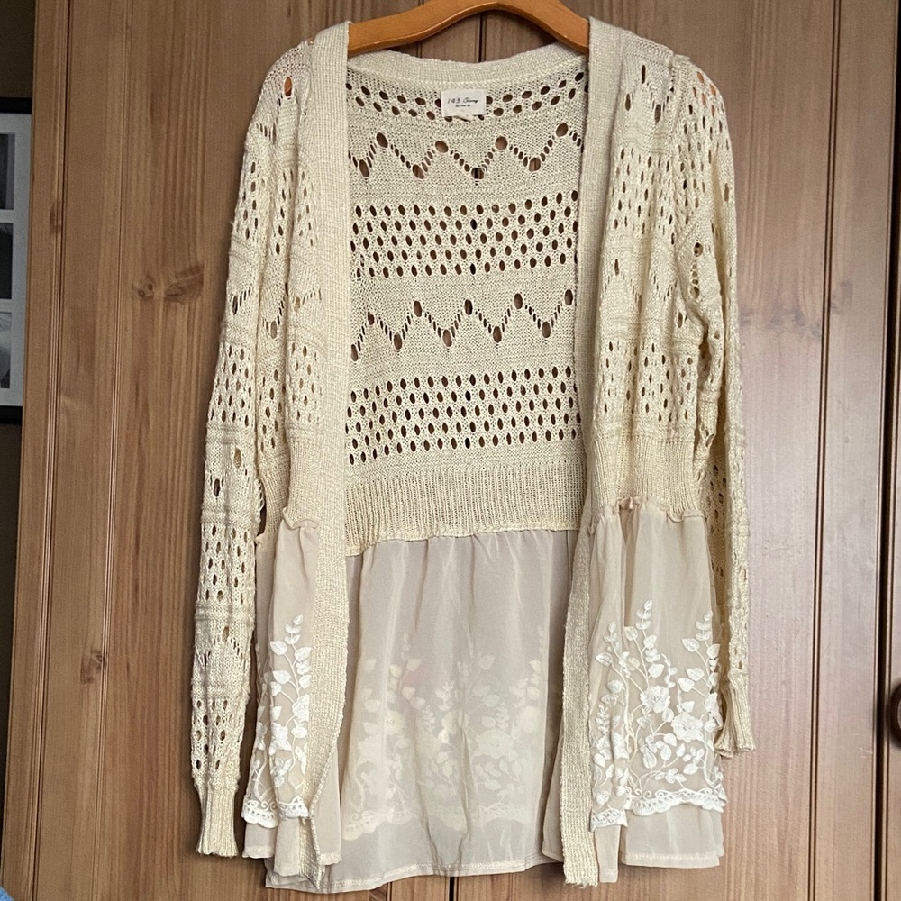 Spring Lace Cardigan Beach Coverup Ivory M GUC by Line Up